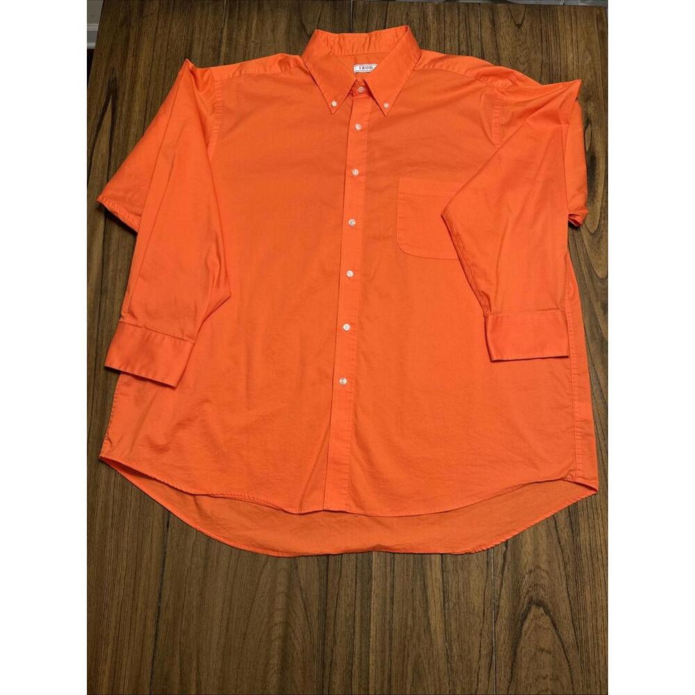 Izod Men's Long Sleeve Button-Up Shirt Orange‎ Sz 18.5-34/35
